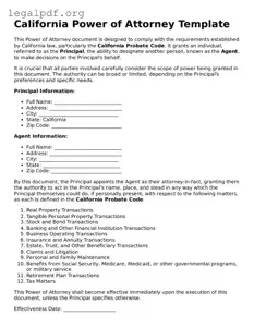 Valid  Power of Attorney Template for California