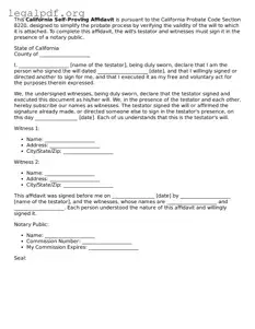 Valid  Self-Proving Affidavit Template for California