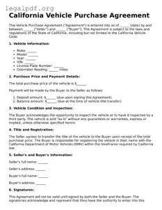 Valid  Vehicle Purchase Agreement Template for California
