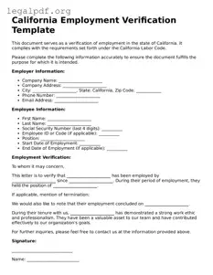 Valid  Employment Verification Template for California