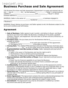 Blank Business Purchase and Sale Agreement Document