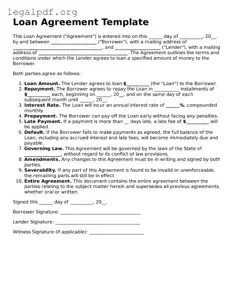Blank Loan Agreement Document