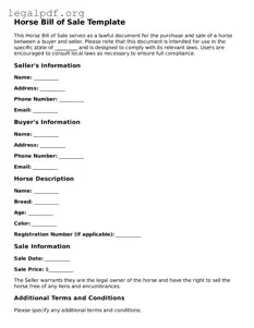 Blank Horse Bill of Sale Document