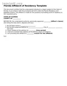 Valid  Affidavit of Residency Template for Florida