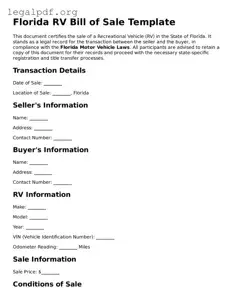 Valid  RV Bill of Sale Template for Florida