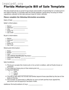 Valid  Motorcycle Bill of Sale Template for Florida