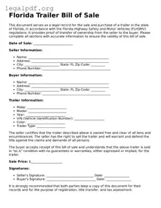 Valid  Trailer Bill of Sale Template for Florida