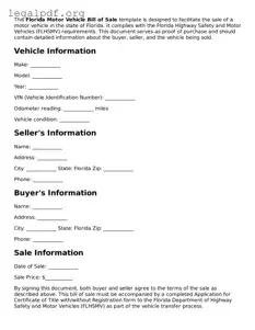 Valid  Motor Vehicle Bill of Sale Template for Florida
