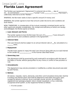 Valid  Loan Agreement Template for Florida
