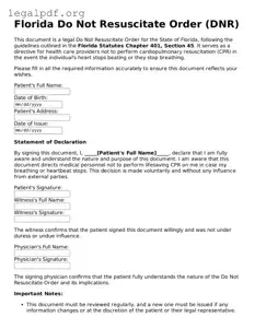 Valid  Do Not Resuscitate Order Template for Florida