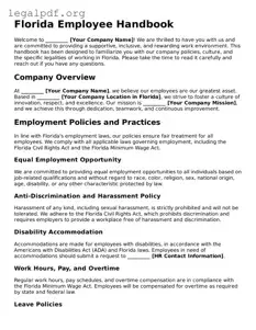 Valid  Employee Handbook Template for Florida