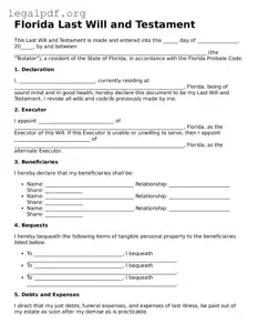 Valid  Last Will and Testament Template for Florida