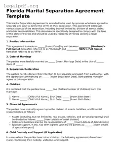 Valid  Marital Separation Agreement Template for Florida