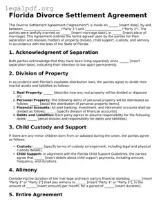 Valid  Divorce Settlement Agreement Template for Florida