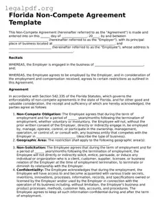 Valid  Non-compete Agreement Template for Florida