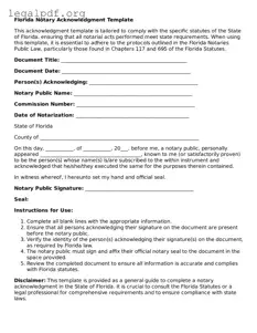 Valid  Notary Acknowledgement Template for Florida