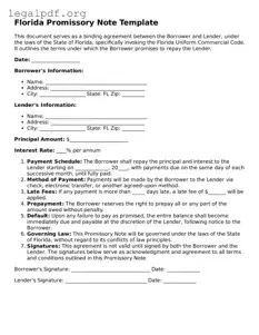 Valid  Promissory Note Template for Florida