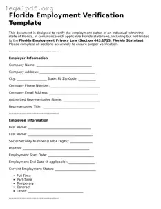 Valid  Employment Verification Template for Florida