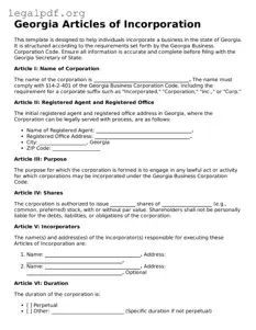 Valid  Articles of Incorporation Template for Georgia