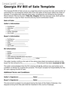 Valid  RV Bill of Sale Template for Georgia