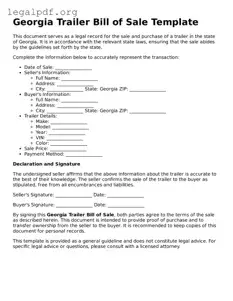 Valid  Trailer Bill of Sale Template for Georgia