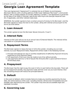 Valid  Loan Agreement Template for Georgia