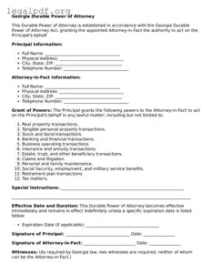 Valid  Durable Power of Attorney Template for Georgia