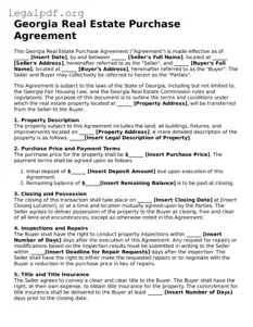 Valid  Real Estate Purchase Agreement Template for Georgia
