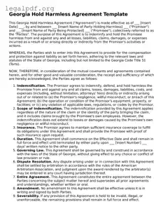 Valid  Hold Harmless Agreement Template for Georgia