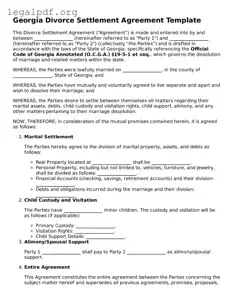 Valid  Divorce Settlement Agreement Template for Georgia