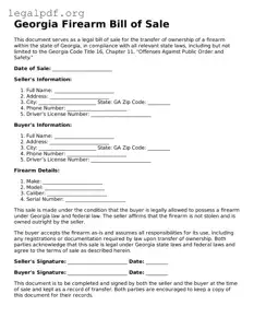 Valid  Firearm Bill of Sale Template for Georgia