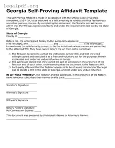 Valid  Self-Proving Affidavit Template for Georgia