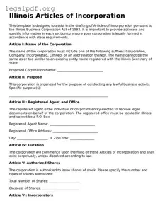 Valid  Articles of Incorporation Template for Illinois