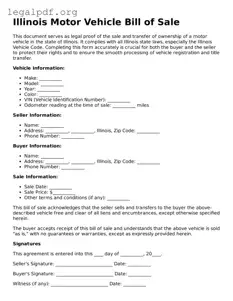 Valid  Motor Vehicle Bill of Sale Template for Illinois
