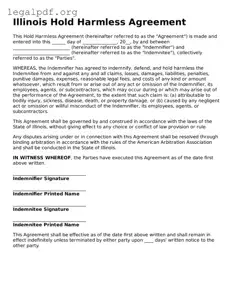 Valid  Hold Harmless Agreement Template for Illinois