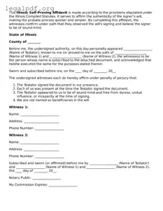 Valid  Self-Proving Affidavit Template for Illinois