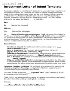 Blank Investment Letter of Intent Document