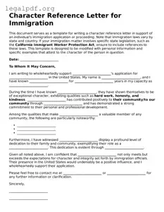 Blank Character Reference Letter for Immigration Document