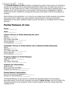 Blank Partial Release of Lien Document