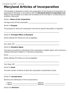 Valid  Articles of Incorporation Template for Maryland