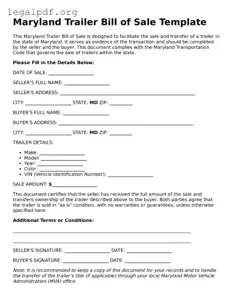 Valid  Trailer Bill of Sale Template for Maryland