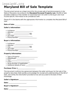 Valid  Bill of Sale Template for Maryland