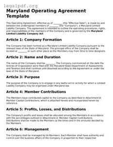 Valid  Operating Agreement Template for Maryland