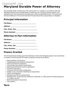 Valid  Durable Power of Attorney Template for Maryland
