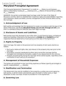 Valid  Prenuptial Agreement Template for Maryland