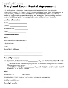 Valid  Room Rental Agreement Template for Maryland