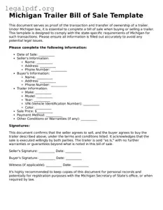 Valid  Trailer Bill of Sale Template for Michigan