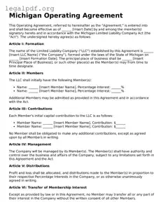 Valid  Operating Agreement Template for Michigan