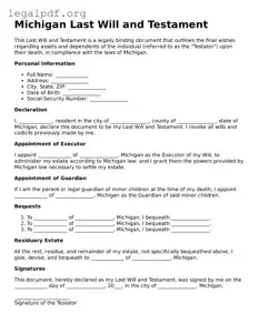 Valid  Last Will and Testament Template for Michigan