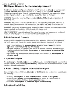 Valid  Divorce Settlement Agreement Template for Michigan